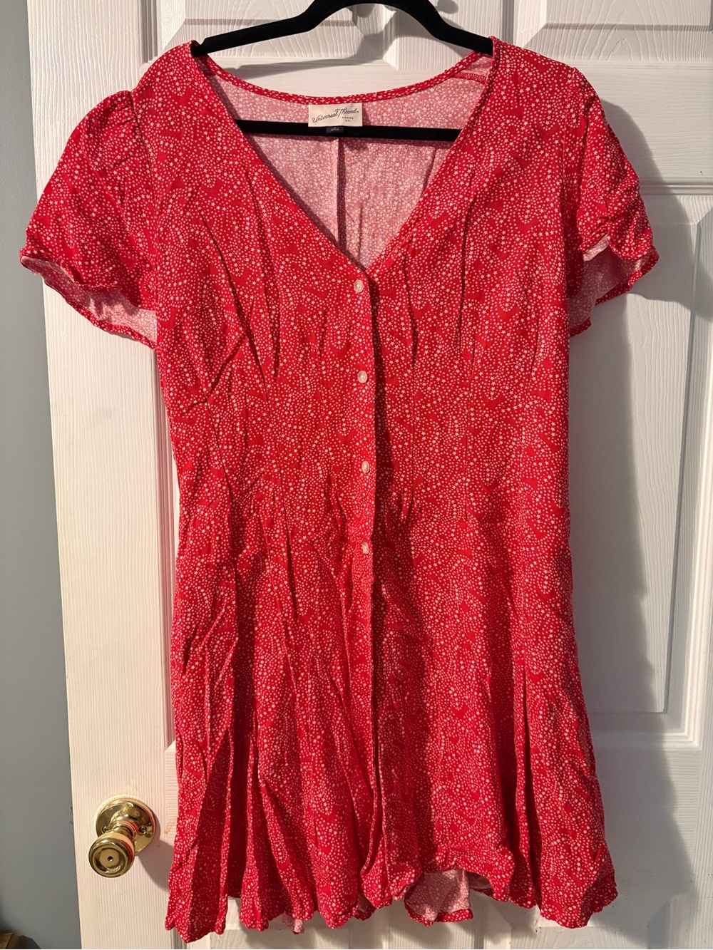 Universal Thread Red Short-Sleeve Button-Front Tunic with White Star Pattern